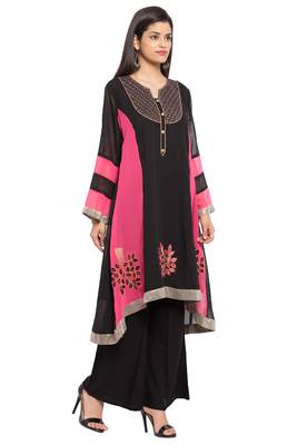 Black Embroidered Georgette Stitched Long Kurti 3