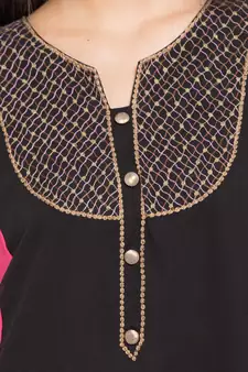 Black Embroidered Georgette Stitched Long Kurti