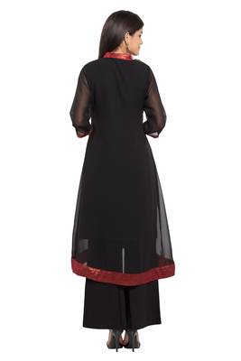Black Embroidered Georgette Stitched Long Kurti 5