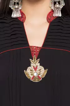 Black Embroidered Georgette Stitched Long Kurti