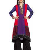 Purple Printed Georgette Stitched Long Kurti