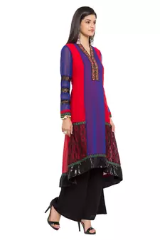 Purple Printed Georgette Stitched Long Kurti