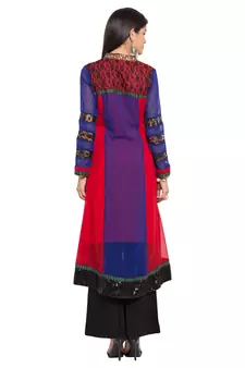 Purple Printed Georgette Stitched Long Kurti