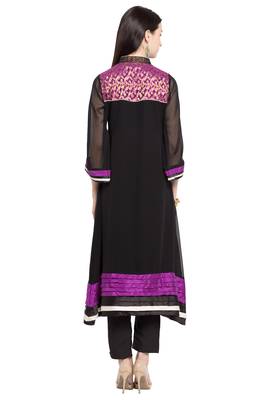 Black Embroidered Georgette Stitched Long Kurti 5