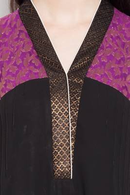 Black Embroidered Georgette Stitched Long Kurti 6
