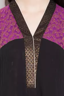 Black Embroidered Georgette Stitched Long Kurti