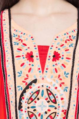 Orange Embroidered Georgette Stitched Long Kurti 6