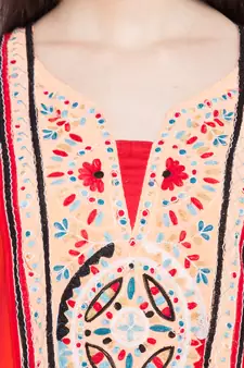 Orange Embroidered Georgette Stitched Long Kurti