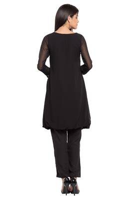 Black Embroidered Georgette Stitched Long Kurti 5
