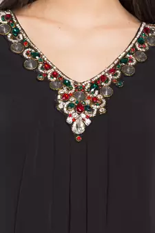 Black Embroidered Georgette Stitched Long Kurti