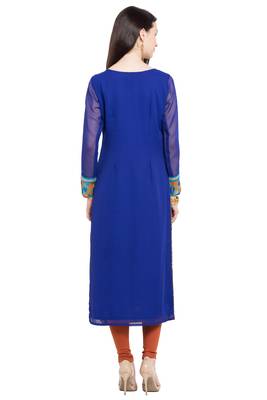 Blue Embroidered Georgette Stitched Long Kurti 5