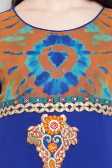 Blue Embroidered Georgette Stitched Long Kurti