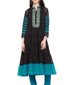 Black Embroidered Georgette Stitched Long Kurti
