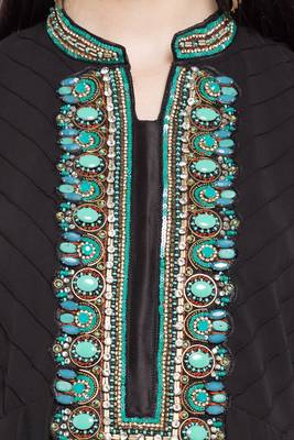 Black Embroidered Georgette Stitched Long Kurti 6