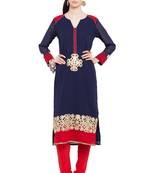 Blue Embroidered Georgette Stitched Long Kurti