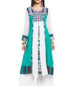 Green Embroidered Cotton Stitched Long Kurti