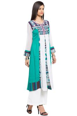 Green Embroidered Cotton Stitched Long Kurti 3