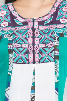 Green Embroidered Cotton Stitched Long Kurti