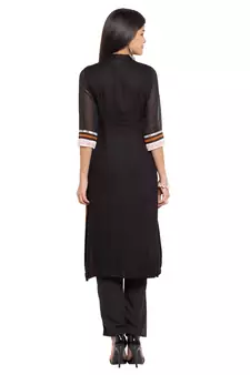 Mustard Embroidered Cotton Stitched Long Kurti