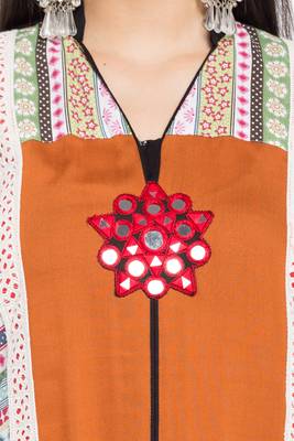 Mustard Embroidered Cotton Stitched Long Kurti 6