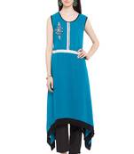Blue   Embroidered Georgette Stitched Long Kurti