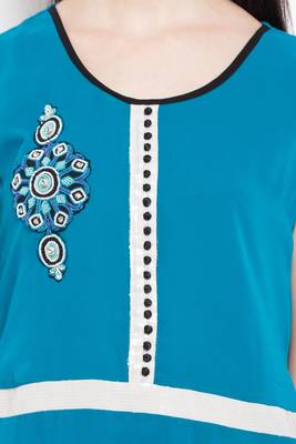 Blue   Embroidered Georgette Stitched Long Kurti 3