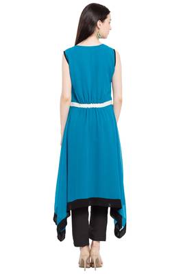 Blue   Embroidered Georgette Stitched Long Kurti 6