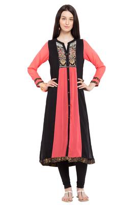 Pink   Embroidered Georgette Stitched Long Kurti 1