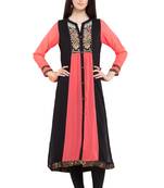 Pink   Embroidered Georgette Stitched Long Kurti