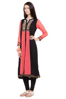 Pink   Embroidered Georgette Stitched Long Kurti 4