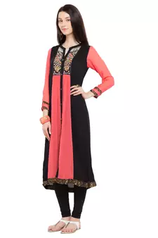 Pink   Embroidered Georgette Stitched Long Kurti