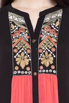 Pink   Embroidered Georgette Stitched Long Kurti