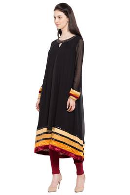 Black   Plain Georgette Stitched Long Kurti 3