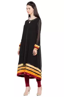 Black   Plain Georgette Stitched Long Kurti