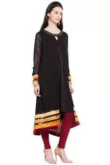 Black   Plain Georgette Stitched Long Kurti