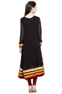 Black   Plain Georgette Stitched Long Kurti 5