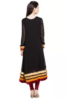Black   Plain Georgette Stitched Long Kurti