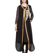 Black   Embroidered Georgette Stitched Long Kurti