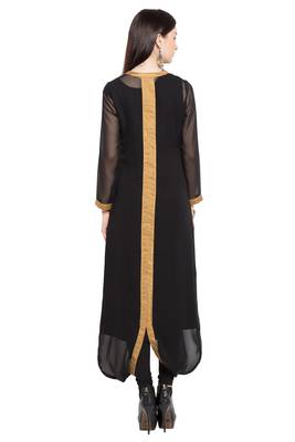 Black   Embroidered Georgette Stitched Long Kurti 5