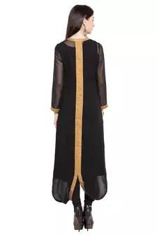 Black   Embroidered Georgette Stitched Long Kurti