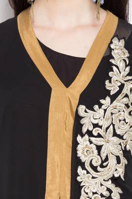 Black   Embroidered Georgette Stitched Long Kurti 6