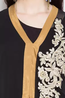 Black   Embroidered Georgette Stitched Long Kurti