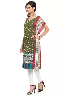 Green   Printed Georgette Stitched Long Kurti