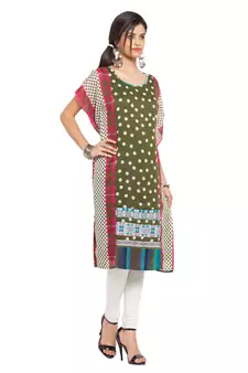 Green   Printed Georgette Stitched Long Kurti