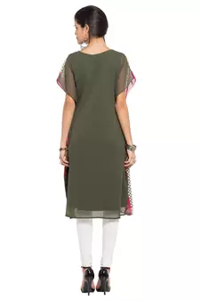 Green   Printed Georgette Stitched Long Kurti