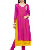 Pink   Embroidered Georgette Stitched Long Kurti
