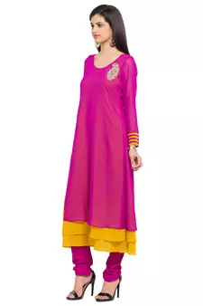 Pink   Embroidered Georgette Stitched Long Kurti