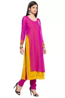 Pink   Embroidered Georgette Stitched Long Kurti
