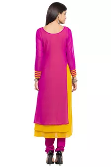 Pink   Embroidered Georgette Stitched Long Kurti