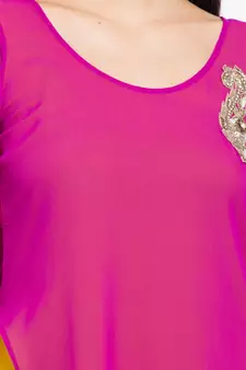 Pink   Embroidered Georgette Stitched Long Kurti